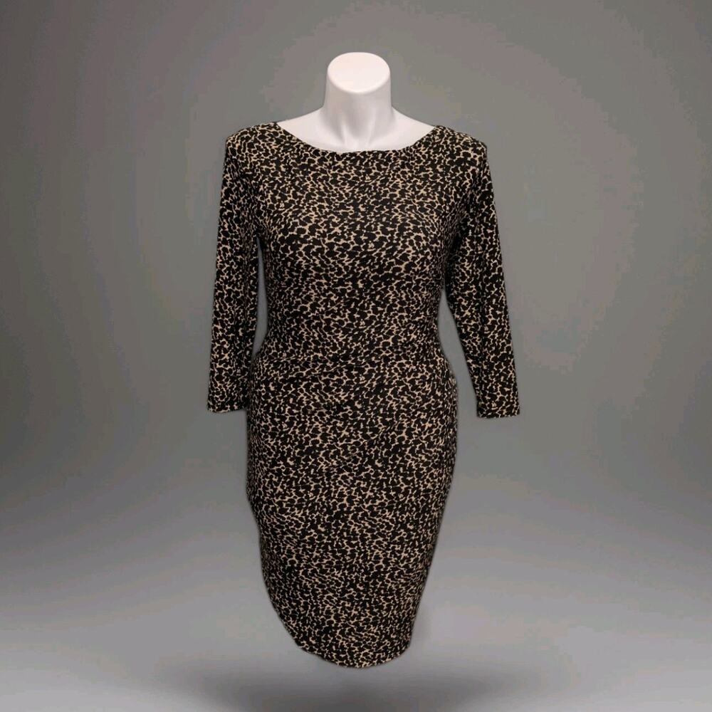 Lauren RALPH LAUREN Cocktail Dress Size 12 Animal Print Ruched Detail